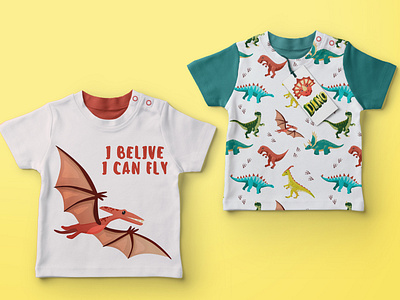 Dino T-shirts! dino dinosaur exapmle for kids fossil history illustration jurassic mock up paleontology pattern pterodactyl t shirt vectorart
