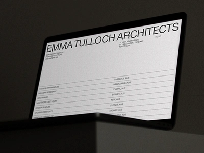 EMMA TULLOCH ARCHITECTS architect architectural architecture building design furniture grid grid design hero interior motion portfolio typography website