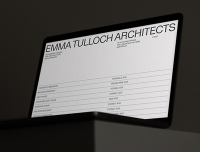 EMMA TULLOCH ARCHITECTS architect architectural architecture building design furniture grid grid design hero interior motion portfolio typography website