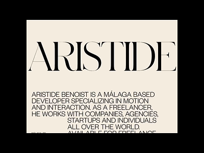 Aristide Benoist ©2019 design gif hero home motion portfolio typography website