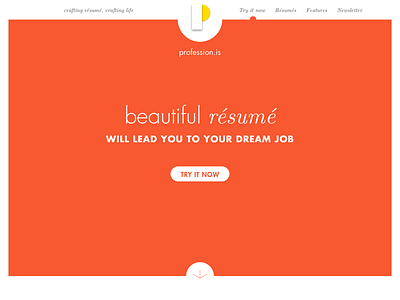 profession.is landing page color landing red resume typography