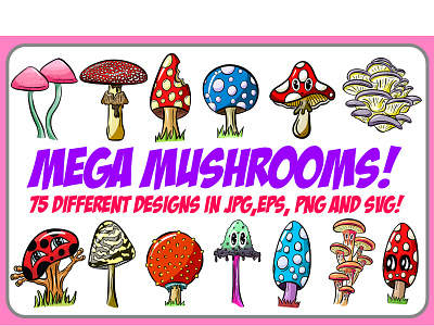 Magical Mushrooms and Toadstool Cartoon Collection! cartoon fungi fungus illustration imaginary magic mushroom mushrooms shitake shroom toadstools