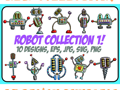 Design Bundle Robot Collection cartoon droid futuristic humanoid illustration robot robotic technology