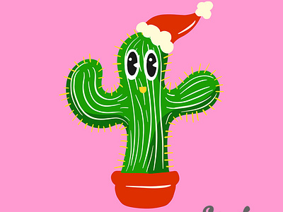 Festive Christmas Cactus Cartoon