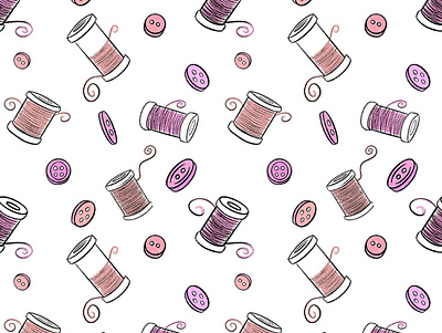 Pink Sewing Crafting Repeating Pattern button buttons cartoon cotton craft hobbies hobby illustration love needle pattern pink reels sew sewing sow sowing stitch stitching thread