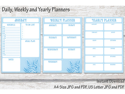 Blue Succulent Daily Planner Design daily daily dashboard daily planner dashboard desk planner diary meal meal plan meal planner monthly planner planner printable schedule weekly planner