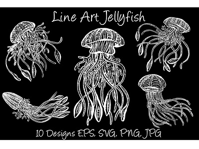 Cartoon Lineart Jellyfish Collection