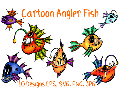 Deep Sea Anglerfish Cartoon Collection angler angler fish anglerfish cartoon cartoonist collection deep sea design fish fishing illustration imaginary monster