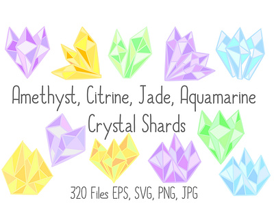 Healing Crystal Shard Illustrations - Amethyst, Jade, Aquamarine amethyst aquamarine cartoon citrine crystal healing illustration jade mystic quartz svg