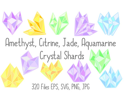 Healing Crystal Shard Illustrations - Amethyst, Jade, Aquamarine