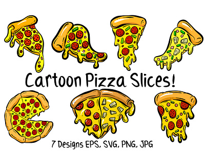 Pizza Pizza Pizza! Illustration Collection cartoon cheese cheesy fast food food illustration junk food pepperoni pineapple pizza slice