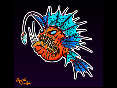 Angry Anglerfish Deep Sea Creature Cartoon angler fish anglerfish aquarium aquatic cartoon drawing fish fishing illustration