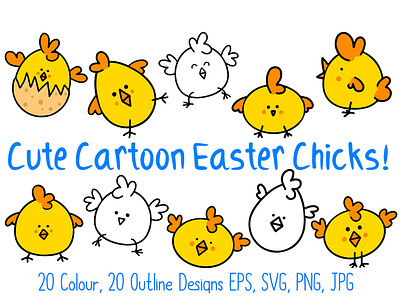 Cartoon Easter Chick Illustration Icon Collection baby cartoon chickens chicks collection easter eggs icons illustration spring svg