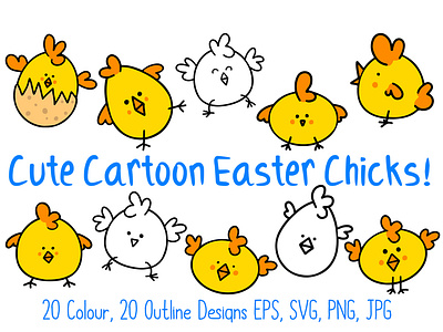 Cartoon Easter Chick Illustration Icon Collection