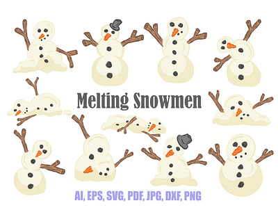 Snowmen, In Spring? cartoon christmas festive illustration melt melted melting snow snowman snowmen