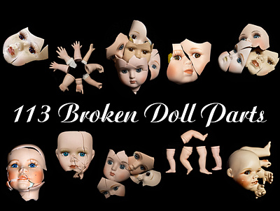 113 Broken Halloween Horror Doll Parts Photographs baby body broken childhood creepy doll dolly face halloween hand head horror leg nightmare parts photography toy