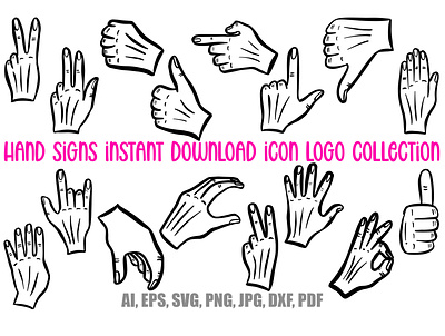 Hand Signs and Signals Icon Logo Design Cartoons Collection cartoon illustration logo