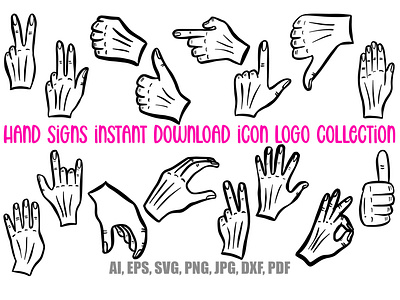 Hand Signs and Signals Icon Logo Design Cartoons Collection