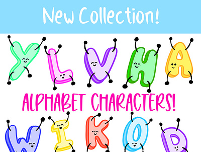 Cartoon Alphabet Characters Illustration Bundle abc character