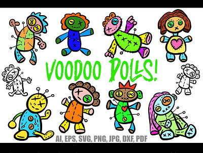 Pretty Little Voodoo Dolls Cartoon Logo Collection broken doll cartoon illustration stitched doll
