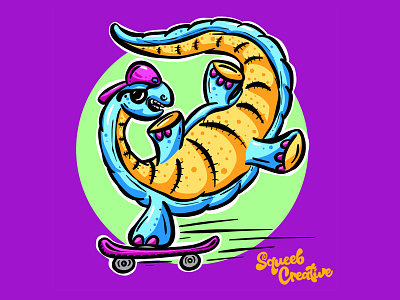 Skating Dinosaur Logo Mascot From a Child's Mind cartoon logo designer