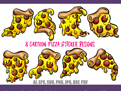 Cartoon Pizza Slice Sticker Designs