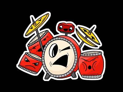 Tub Thumping Drum Kit abstract cartoon cartoonist drumkit drummer drums illustration imaginary instrument music musician red