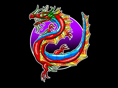 Chinese Dragon In Moonlight cartoon cartoonist chinese dragon creature dinosaur dragon fantasy illustration imaginary imaginary creature monster