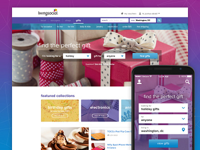 LivingSocial Gifts Homepage desktop drop downs e commerce homepage livingsocial mobile ux web design
