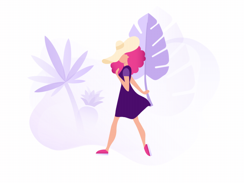 “A searching girl” illustration character character design curls dating dress flat fruit gif girl gradient hat illustration light love motion purple search summer sweet vector