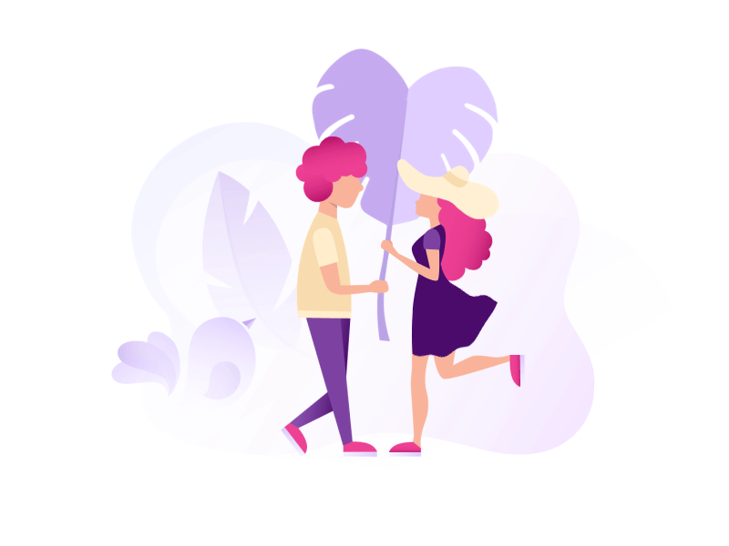 Vocation love illustration bird character connect cute dating flat gif gradient illustration love love story man match motion people pink purple relationship socialize vector