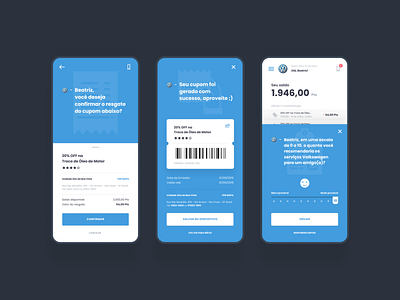 Volkswagen Coupons - Mobile App app barcode conversational coupons design gamification mobile nps product product design ui ux volkswagen