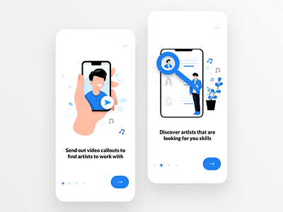 Onboarding Screens for Ryse App 2d app application clean design illustration music app music art onboarding onboarding screen tutorial tutorial screen ui walkthrough