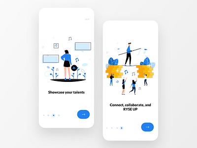 Onboarding Screens Ryse up 2 2d abstract app application design flatdesign minimal music onboarding startup ui ux