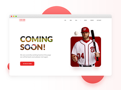 Sports Website Coming Soon page bryce harper clean coming soon page design illustration mlb news nhl red ui ux video website