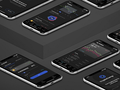 CryptoCamp Mobile UI Kit — Dark Mode crypto crypto wallet cryptocurrency dark app finance app idealui infographic mobile sketch ui uikit ux design