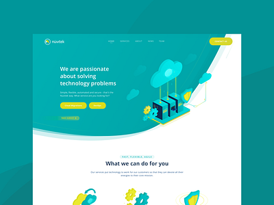 Nuvitek Redesign clean cloud design hero banner iso isometric isometric illustration modern security teal tech ui web design website website concept