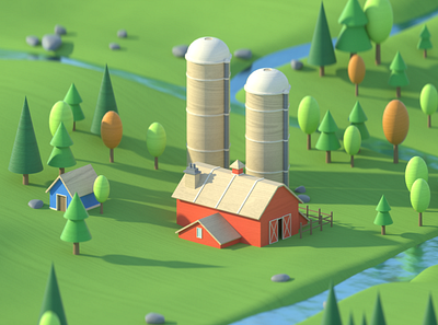 Farm 3d c4d cinema 4d farm house illustration light motion design motion graphics octane render