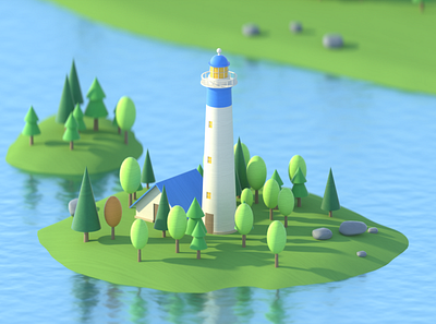 Lighthouse 3d c4d cinema 4d illustration lake light lighthouse logo modeling motion design render texture water