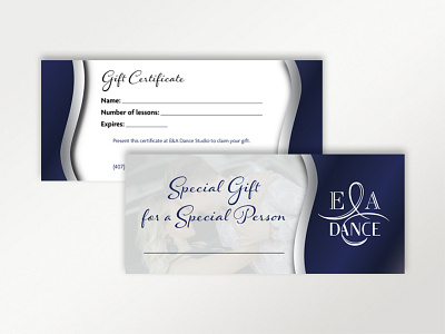 E&A Dance Gift Certificates ballroom ballroom dance graphic design layout design print