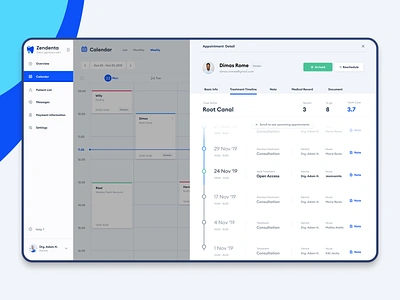 Zendenta - appointment detail appointment b2b booking calendar crm dashboard dentist doctor erp management saas schedule scheduler system timeline treatment ui ux webdesign