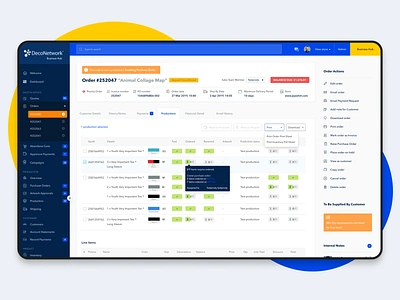 Deconetwork - Order detail - Productions business customer dashboard deco decoration inventory items management order print productions saas shirt tshirt ui web webapp
