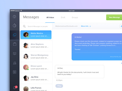 Messages / Chat app chat dashboard email employee inbox ios job message messenger schedule ux