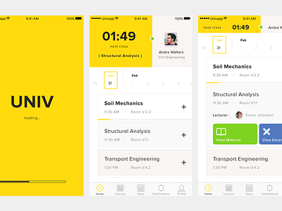 Univ-Student App app campus ios schedule student timer ui university ux