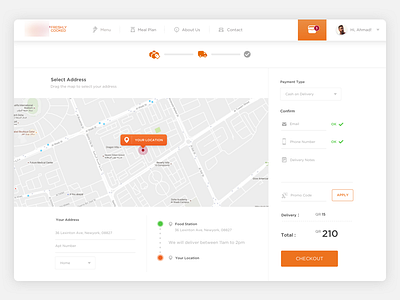 Food Delivery - Checkout address app checkout delivery food map payment web webdesign