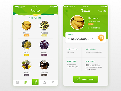 iGrow Concept app fruit green grow investment plant ui ux vegetable