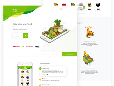 iGrow Landing page concept app clean crops farmer food invest ios isometric landing page plant seed web