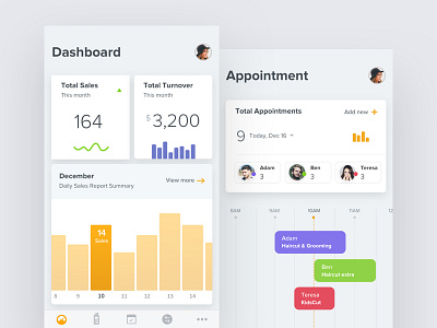 Dashboard & Appointments analytic appointment calendar chart dashboard erp ios mobile pos schedule
