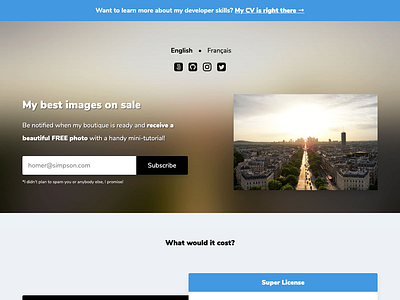 Landing page for my photography boutique