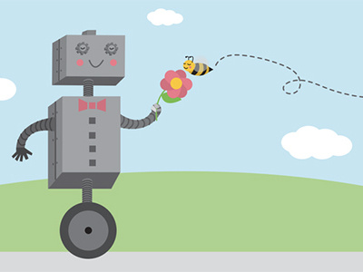 Robots Need Love Too animation bee day flower honey robot valentines